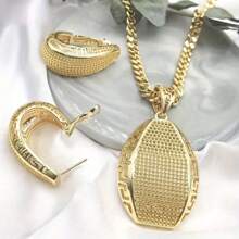 3pcs Set High-Quality Inspired Fashion Jewelry Set, 18K Gold Plated Pendant & Earrings, Bridal Wedding Accessories, Party, Holiday Gifts - Versatile For All Seasons - phong cách 1 - Xem 4