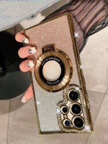 1pc Luxury Plating Gradient Glitter Diamond Stand Holder Phone Case Compatible With Samsung S24 S25 Ultra S24 Plus S23 Ultra S22 Ultra S23 A15 A55 Wireless Charging Camera Protective Shockproof Cover