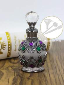 15 Ml Beautiful Vintage Round Enameled Glass Perfume Bottle, Refillable Essential Oil Container, Must-Have Accessory For Holiday Travel, Perfume And Essential Oil Dispenser Bottle, (No Perfume, Empty Bottle Only) + Essential Oil Refill Gift Set