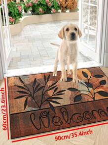 1pc Faux Stone Leaf & "Welcome" Pattern Entrance Mat, Vintage Style Flannel Flocked Bottom Indoor/Outdoor Non-Slip Doormat, Machine Washable Durable Anti-Dirt Water-Absorbing Quick-Drying Door Mat For Kitchen, Dining Room, Hallway, Bathroom, Bedroom, Outdoor, Home Decor, Suitable For All Seasons Rug Carpet Rugs Room Decor Carpet For Living Room Kitchen Rug Bedroom Decor Blankets And Throws Rugs For Bed Room Bathroom Decor Room Decoration Stuff Living Bathroom Rug Room Decor Aesthetic - Rust Brown - View 11
