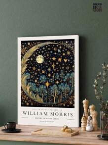 1PC Framed Canvas Wall Art Vintage Gold Moon & Stars Posters Prints, Retro Botanical Picture Wall Decor Painting For Bedroom Kitchen Living Room Office Home Decor,Stretched And Framed Ready To Hang - Grey - View 3