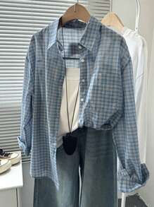 YUXIN Vintage Chic Casual Plaid Long Sleeve Lightweight Shirt For Women, Spring/Summer/Autumn New Design Loose Lapel Blouse