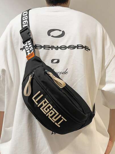 peach tree 1pc Peach Tree Minimalist Solid Color Letter Print Adjustable Strap Zipper Closure Crossbody Chest Bag For Men, Casual Versatile Daily, Work, Sports, Travel, Lightweight Waterproof Nylon Multi-Compartment Waist Bag Belts Small Bag For Men Body Bag For Men Belt Bag For Men Pouch Waterproof Backpack