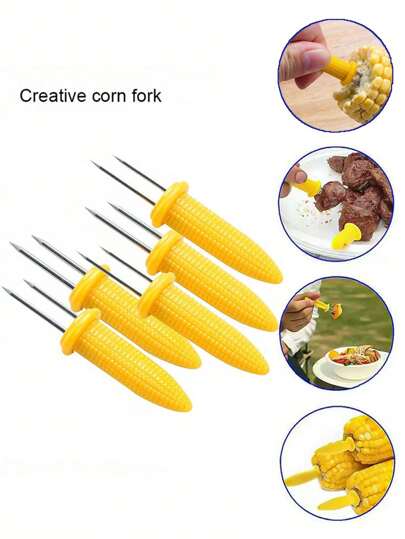 10pcs Stainless Steel Corn Holders Perfect For BBQs And Picnics Corn Holders Stainless Steel Corn Cob Holders Interlocking Corn On The Cob Double BBQ Fork Skewers For Home Cooking Parties Camping Kitchen Gadgets