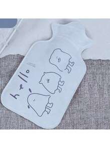 1pc Cartoon Print Water Injection Hot Water Bottle, 300ml, Flocked PVC Material