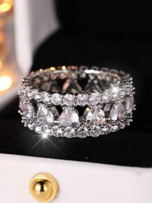 1 pieza Anillo de compromiso/propuesta elegante y lujoso con forma de corazón, lleno de amor