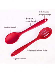 1/2/5 piezas Cucharones de cocina completos de silicona, utensilios de cocina de silicona, cucharas para sopa, cucharas para ensalada, resistentes al calor, juego de cucharas para cocinar y hornear, para cocinar, revolver, comer, coladores rojos grandes y pequeños, artículos escolares - Rojo - Ver 3