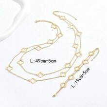 2pcs Hollow Four-Leaf Clover Pendant Long Necklace, Minimalist Versatile Sweater Chain & Bracelet Suitable For Women Everyday Wear