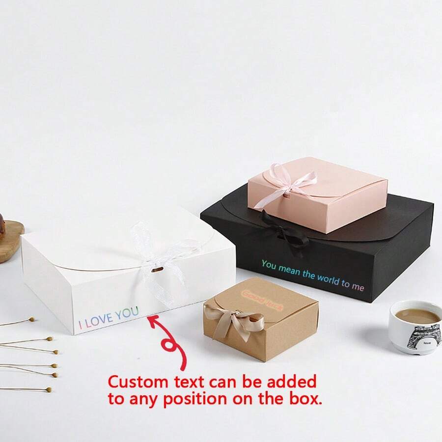 1pc Flip-Cover Kraft Paper Pastry Gift Box With Bowknot, Packaging Box Combo - Flip Bow Paper Box - View 1
