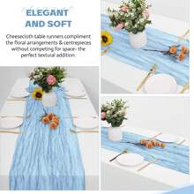 1/2/3 Stücke Käsewäsche Tischläufer, beige Boho Stil Gaze Käse Wäsche Land transparente Tischdecke für Hochzeit, Feiertag, Abschlussfeier Dekoration - Himmelblau - Übersicht 10