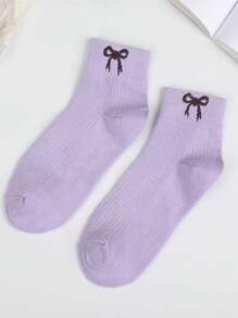 1/4 Pair Women Plain Ballerina Style Simple Versatile Breathable Bow Decorative Short Socks, Ins Chic College Style Mid-Calf Socks, Comfortable Soft Moisture Wicking, Suitable For Daily, Casual, Sports, Gifting, All Seasons - Multicolor - View 12