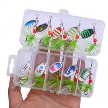 HENGJIA 10 件水滴金属勺旋转鱼饵套装带钩人工鱼饵套装摇摆饵适用于淡水和咸水 - 彩色 - 查看 14
