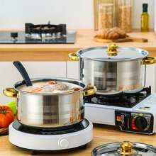 Stainless Steel Cookware Set 5 Pots with 5 Lids Double Handle Pot for Home Cooking - Plateado - Ver 5