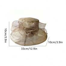 Women's Organza Church Hats Large Flower Church Hats Outdoor Lightweight Sun Hats - 淺藍色 - 查看 4