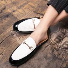 Men's Casual Loafer Shoes, Breathable Summer Half Slippers Male Leather Patterned Fashion Versatile - Black and White - View 6