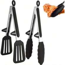 Latest 2-Pack 9-Inch Stainless Steel Kitchen Tongs, Silicone-Coated BBQ Pliers, Air Fryer Cooking Tongs, Food-Safe Grill Grippers For Home Grilling And Air Frying