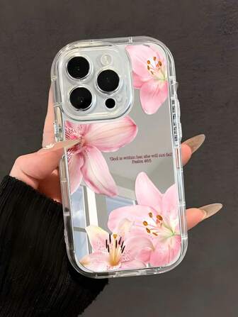 Flower Phone Case 1pc Minimalist Girl Style Pink Hibiscus Flower God's Word Mirror Soft Phone Case, Compatible With IPhone 11/12/13/14/15/16 Pro Max Waterproof Shockproof Anti-Fall Scratch Resistant