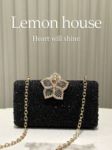 Spring New Sparkling Rhinestone Decor Small Clutch Bag, Elegant Party Evening Purse For Wedding Bride, Suitable For Formal Occasions Like Gala, Party, Wedding - Black - View 2