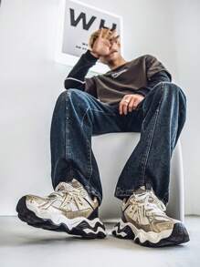 Men's Spring/Summer Wave Thick Sole Cushion Anti-Shock Casual Low-Top Rope Fashion Chunky Sneakers