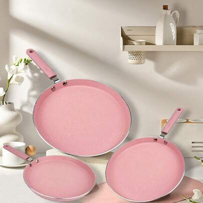 ABKOK 1 pièce/3 pièces Set de poêles à crêpes anti-adhésives - 18 cm/20 cm/22 cm, poêles à petit-déjeuner, compatibles avec tous les types de cuisinière et conception pour une cuisson rapide pour des recettes polyvalentes