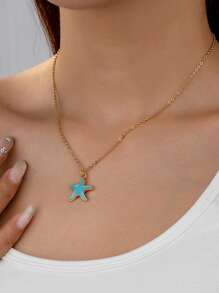 1 Pc Summer Beach Necklace Jewelry Enameled Starfish Shell Necklaces Vacation Style Accessories For Women - Multicolor - View 17
