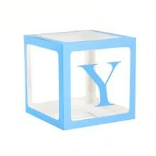 1个/套蓝色字母气球盒，适合婴儿派对（B-A-B-Y），单个盒子带1个字母，或一套4个盒子带B-A-B-Y字母，派对装饰，生日派对，透明气球盒，适用于生日派对、婴儿派对、性别揭晓派对等，气球盒装饰 - 藍色 - 查看 10