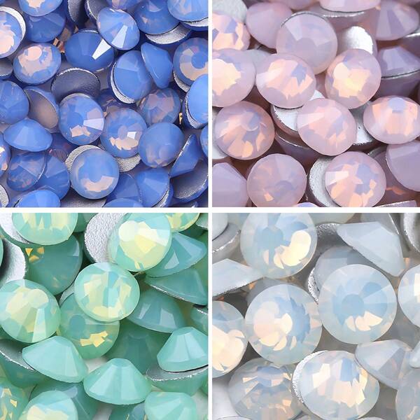 Round Flatback Opal Series Glass Rhinestones - 1.5-6.5mm (0.059-0.256") Glue-On Sparkling Gems For Clothing Shoes Bags DIY, Wedding Easter Home Decor - 1440/288 Pcs(White/Blush Pink/Blue/Mint/Mix Color)