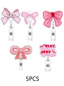 1PC/5Pcs Pink Bow Badge Reel For ID Card Badge Retractable Badge Holder Cute Name Holders Clip For Medical Worker Nursing Student, School Supplies,Back To School