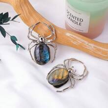 1PC Natural Healing Gemstone Asymmetrical Raw Stone Labradorite DIY Spider Animal Metal DIY Decorative Ornaments Home Decoration