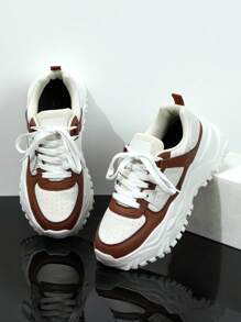 New Thicker Sole All Black Chunky Sneakers, Women's Mesh Breathable Casual Shoes, Fashionable & Comfortable Walking Shoes, Shock-Absorbing, Anti-Skid, Anti-Odor, Running Shoes - Beige - View 2