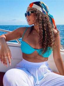 1 件女士印花真丝方形围巾，适合派对和日常穿着的时尚配饰，可用作头巾、围巾、披肩、胸巾、沙滩罩衫、波西米亚风格 - 彩色 - 查看 1