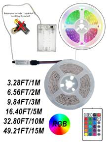 1 قطعة شريط إضاءة LED بطول 3 قدم، 6 قدم، 9 قدم، 16 قدم، 32 قدم، 50 قدم، شريط إضاءة LED RGB، جهاز تحكم عن بعد ب- 24 مفتاح، لديكور المنزل، غرفة النوم، الممر، حفلة عيد الميلاد، البار، عيد الميلاد (يعمل بصندوق البطارية، بطاريات AA غير مشمولة) - شريط RGB - مشاهدة 2