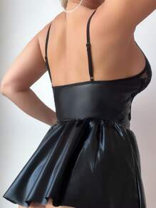 1pc Women's Sexy Lace Patchwork Backless Slip Dress - Black - View 6