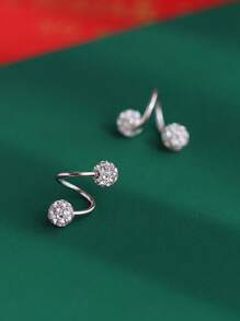 GAGAFEEL 1 Pair Of Versatile And Fashionable S925 Sterling Silver Round Zirconia Screw Earring For Women's Parties And Music Festivals Outfit - Silver - View 6