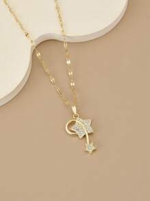 1pc Shiny Star Shape Stainless Steel Women Necklace - Yellow Gold - View 2