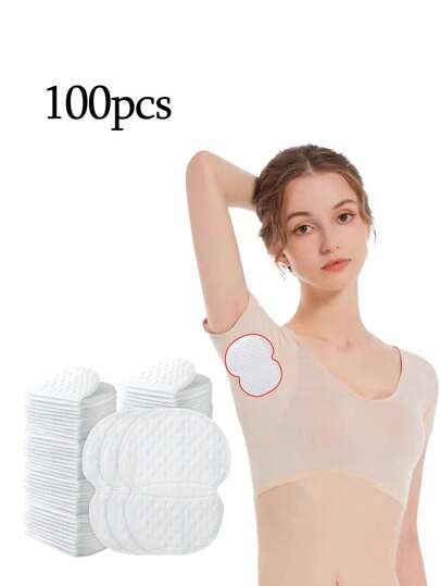 100pcs Reusable Underarm Sweat Pads, Washable Clothing Sweat Absorbing Patches, Anti-Perspirant & Odor Eliminating Stickers, Breathable Moisture-Wicking Pads, Suitable For Daily Life, Work, Workout, All Seasons, Gym, Invisible & Seamless, Summer Cooling, Beach, Travel