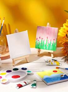10 piezas de mini lienzos con caballetes para pintura, paquete de paneles de lienzos estirados pequeños con caballete de madera para regalo de fiestas de cumpleaños, regreso a la escuela, Día de Pascua, fiestas de pintura, manualidades y decoración artística del hogar - Multicolor - Ver 4