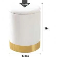 Velvet Storage Ottoman Multipurpose Footrest Stool With Metal Base Modern Round Vanity Stool Chair Ottoman Foot Stools Support 300 Lbs Padded Seat For Living Room (Cream (Velvet)) - 奶油色(天鵝絨) - 查看 2