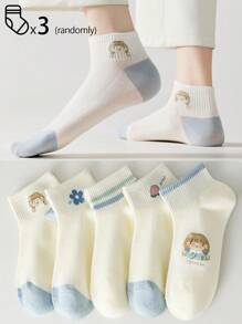 1/3/5 Pairs Of Women's Short Socks,Invisible Socks,White Socks,Black Socks,Grey Socks,Women Socks,Cute Socks,Girls Socks, Black Socks,Cartoon Details, Guide Rail Breathable Hole Design, Moisture Wicking, Soft And Smooth, Suitable For Various Holidays, Sports, Leisure, Business And Other Daily Wear, Can Be Worn All Year Round, Color Combinations Are Random. - Multicolor - View 9