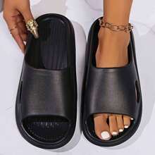 Women's Plastic Slippers For Indoor, Outdoor, Dormitory, Office, Beach Use In Summer - Made Of Lightweight, Durable, Anti-Slip EVA Material, Black Color Casual All-Match Unisex Style