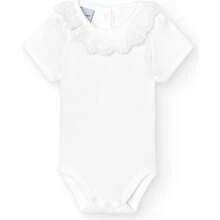 KIWI Baby Bodysuit With Ruffle Neck Bolillo 100% Cotton Made In Spain - Baby Bodysuit Made By Babidu Soft And Comfortable - White - View 1