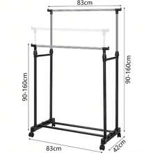 Double Rail Clothes Rail, Portable Clothes Rack On Wheels, Extendable Hanging Rails For Clothes, Display Rack For Bedroom Laundry Rooms - Black - View 3