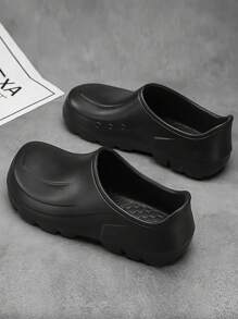 Men's Chef Shoes, Waterproof Oil-Resistant Slip-On Slouchy Shoes, EVA Lightweight Soft Sole Elastic Sport Shoes Outdoor Black Work Safety Casual Sneakers - Black - View 2