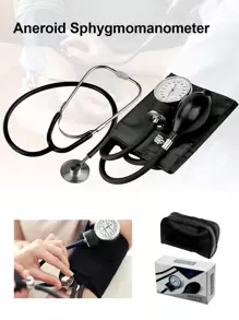 1 件式手动无液血压监测套件，家用双臂双管双头听诊器血压监测仪，带黑色储物盒，携带方便，带听诊器的手动血压袖带，血压监测仪和黑色便携包，带成人袖带和校准工具，适合家庭和商务旅行 - 成人