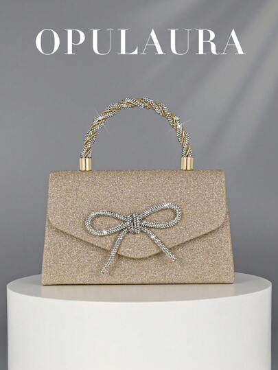 OpulAura 闪光手提包 - 迷人、优雅、精致、低调奢华的闪闪发光、迷人的晚宴包，闪闪发光的水钻装饰手拿包，非常适合派对女孩、女士、新娘。非常适合派对、婚礼、庆典、晚宴，搭配正式礼服、长袍、生日服装