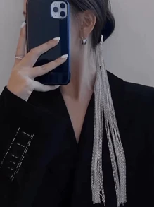 1 Peça Corrente para Cabelo com Borla Longa de Luxo de Sentido Retrô, Corrente Decorativa Elegante de Ocipital Nupcial de Sensação de Metal Punk, Adequada para Trajes Diários, Decoração de Cabelo para Festa de Gala de Festival, Casamento, Evento, Acessório de Cabelo Cintilante, Sexy e Charmoso, Joia para Cabeça