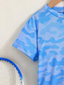 Boys' Lightweight Breathable Round Neck Top With Splicing Loose Shorts, New Soccer Sports Training Quick-Dry Outfit