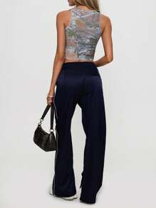 Womens Casual High Waist Straight Leg Pants 2025 Business Work Beach Vacation Outfits Lightweight Summer Pants Baggy Palazzo Pants - Navy Blue - View 3