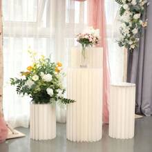 Efavormart 40" Ivory DIY Accordion Cylinder Cardboard Folding Pillar Pedestal Box Display Column Stand With Round Top Plate