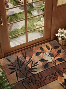 1pc Faux Stone Leaf & "Welcome" Pattern Entrance Mat, Vintage Style Flannel Flocked Bottom Indoor/Outdoor Non-Slip Doormat, Machine Washable Durable Anti-Dirt Water-Absorbing Quick-Drying Door Mat For Kitchen, Dining Room, Hallway, Bathroom, Bedroom, Outdoor, Home Decor, Suitable For All Seasons Rug Carpet Rugs Room Decor Carpet For Living Room Kitchen Rug Bedroom Decor Blankets And Throws Rugs For Bed Room Bathroom Decor Room Decoration Stuff Living Bathroom Rug Room Decor Aesthetic - Rust Brown - View 8